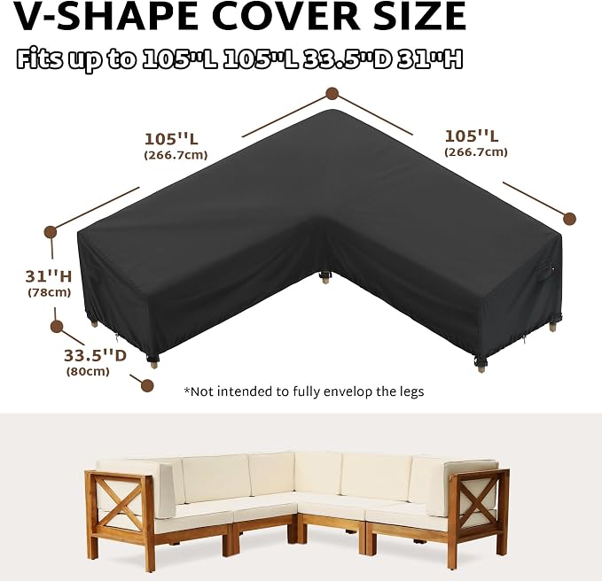 iBirdie Outdoor Sectional Cover fit 105" x 105", Waterproof Weatherproof 600D - Image 2