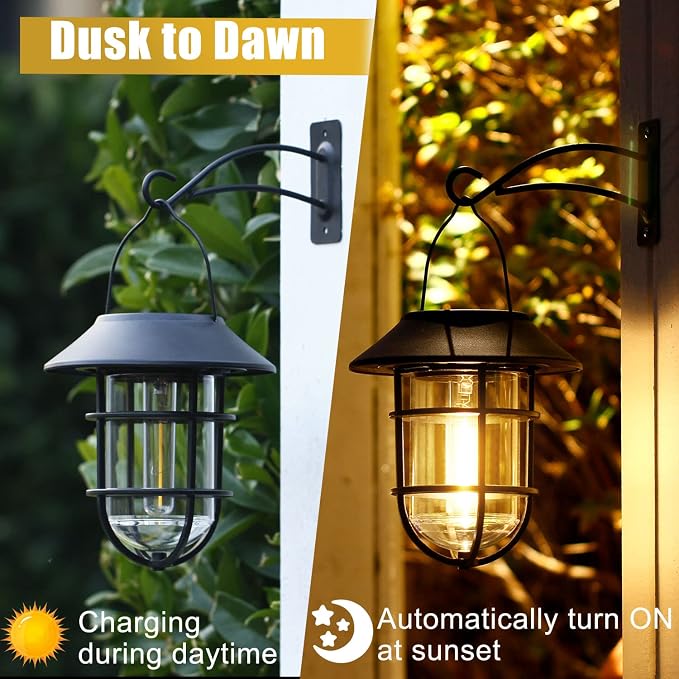 Solar Lantern Hanging Solar Lights Outdoor, Waterproof Metal Wall Lantern - Image 3