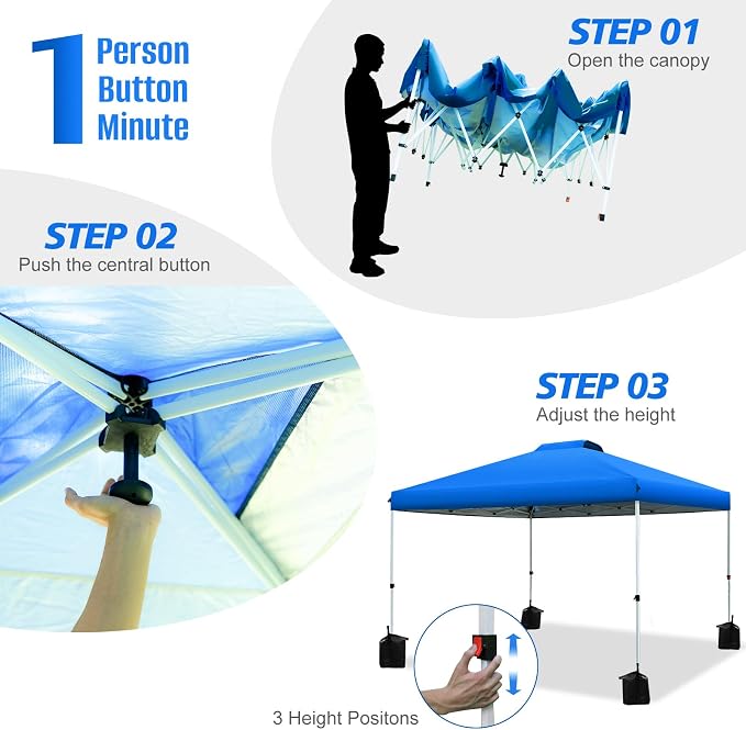 WEIZE Pop up Canopy Tent 10x10ft, 1-Button Push Setup, Instant Portable Shelter - Image 2
