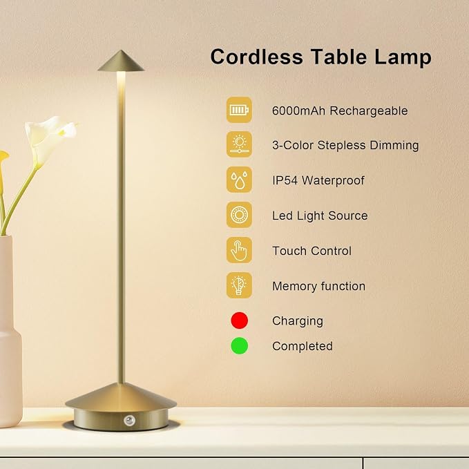 2-Pack 6000mAh Rechargeable Led Table Lamp Cordless, 3000K-6000K Stepless - Image 3