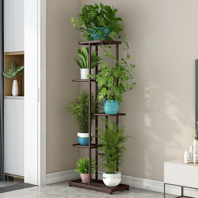 LINZINAR Plant Stand Metal 5 Tier 6 Potted Multiple Flower Pot Holder Shelf - Image 3