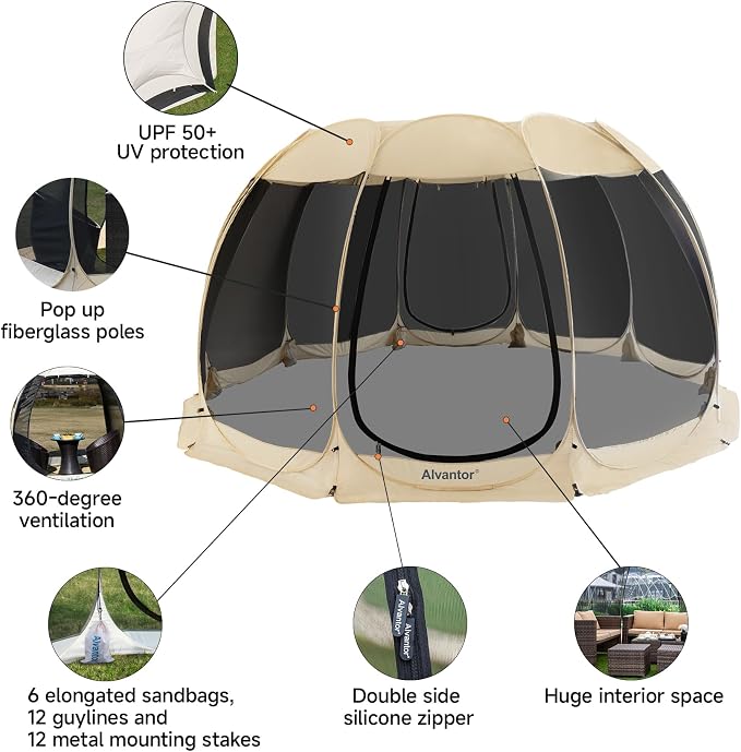 Alvantor® Screen House Gazebo, Pop Up Igloo Screened Canopy Tent - Image 4