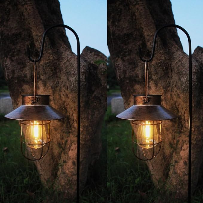 2 Pack Solar Lanterns, Outdoor Hanging Lights Metal - Image 8