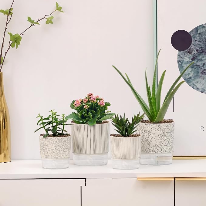 Self Watering Pots for Indoor Plants, 5 & 4 Inch Stylish Flower Pots - Image 5