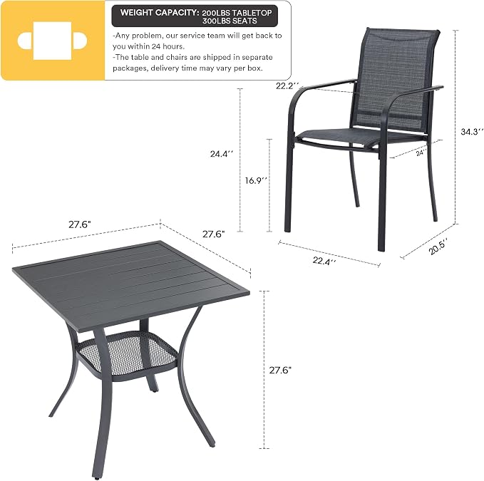 VICLLAX Patio Set for 2, Outdoor Dining Set Includes 28" Small Outdoor Table - Image 2