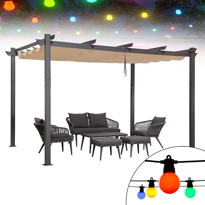 PURPLE LEAF 10' X 13' Outdoor Retractable Pergola Patio Metal Shelter by PURPLELEAF