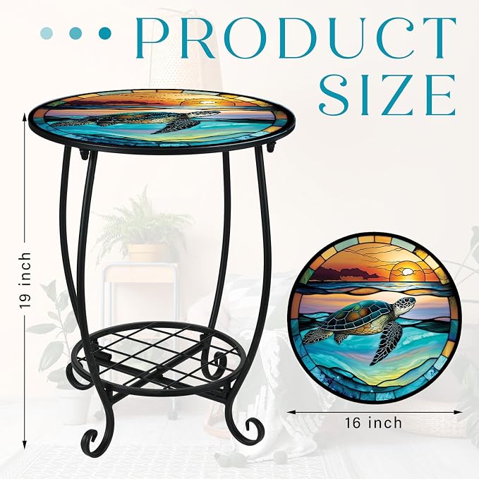 Outdoor Side Table Round Small Mosaic Patio Accent Indoor End Plant Coffee Tea - Image 3