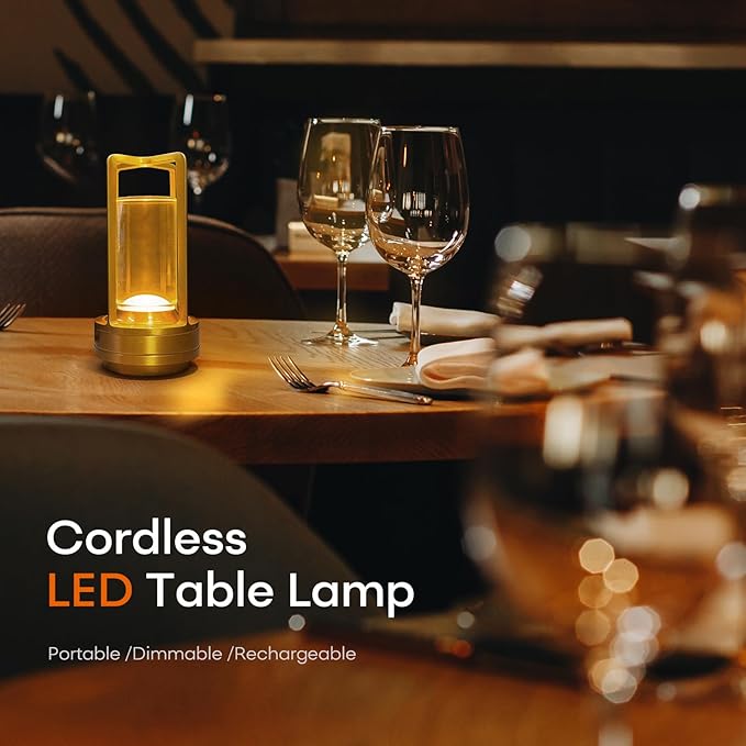 Portable Metal Table Lamp for Indoor/Outdoor, Rechargeable Cordless LED Lamp - Image 2