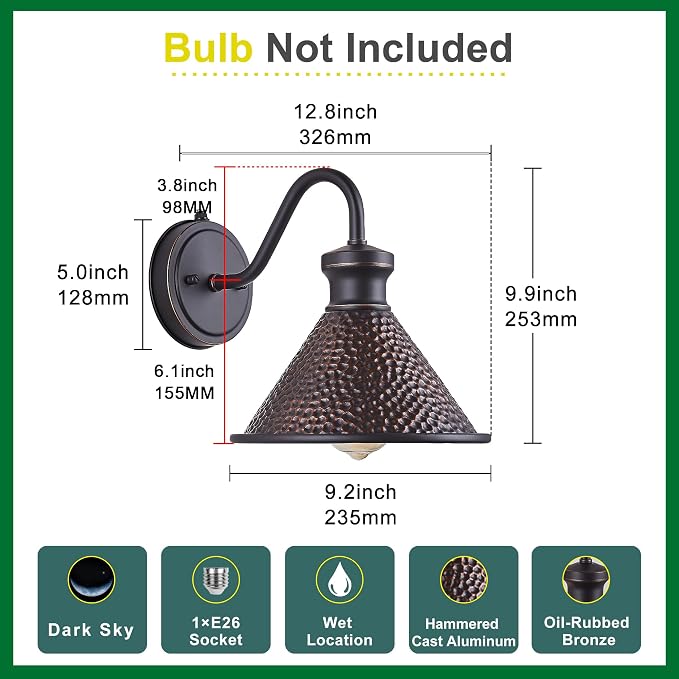 2 Pack Dusk to Dawn Outdoor Wall Light Fixtures Photocell Sensor, Exterior - Image 5
