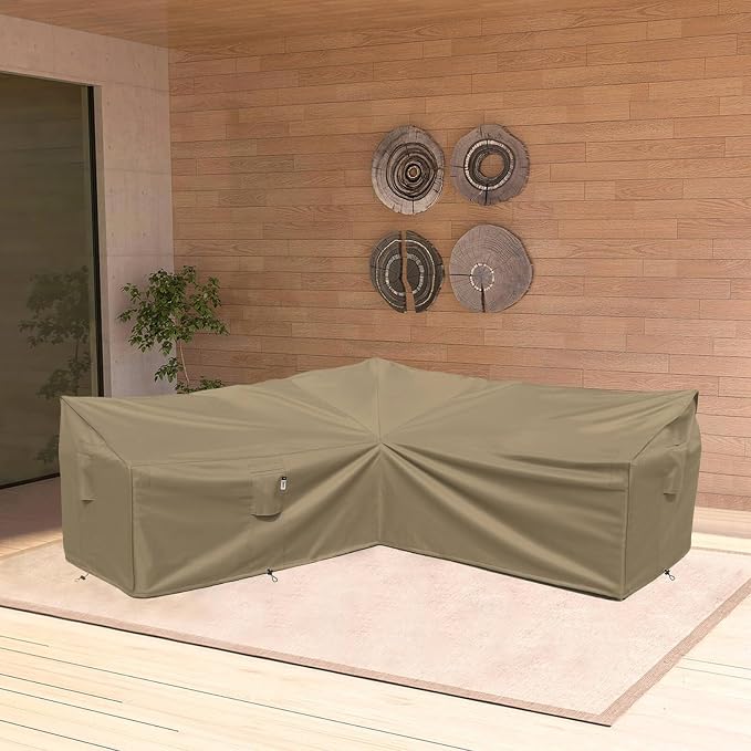 Heavy Duty Outdoor Sectional Sofa Cover, Lawn Patio Furniture Cover, Desert - Image 6