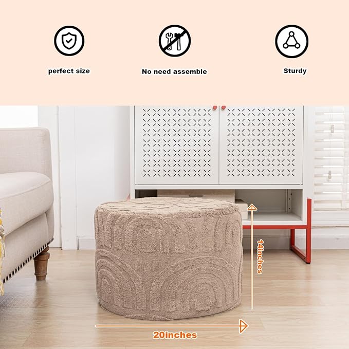 Asuprui Round Ottoman Pouf Ottoman Foot Stool Seat Faux Fur Bean Bag Foot Rest - Image 2