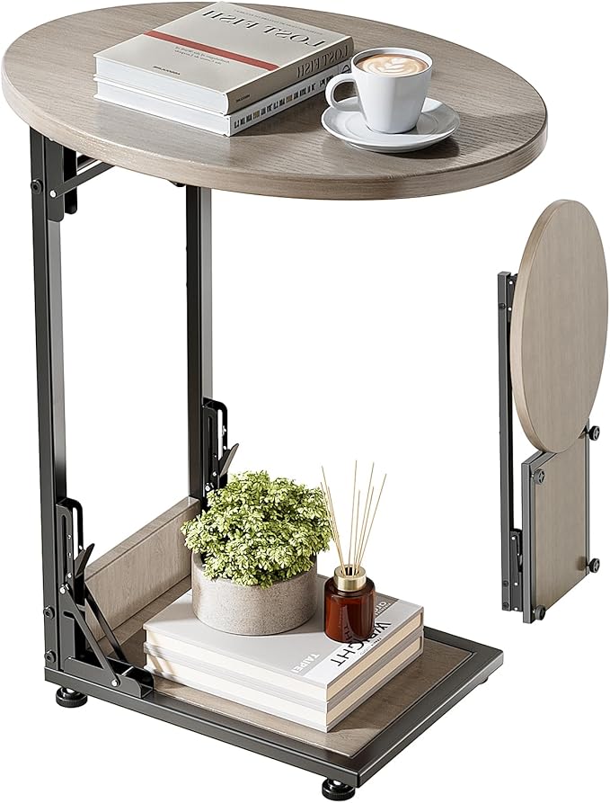 Elbourn Folding Side Table End Couch Tables, Metal Frame C-Shaped TV Stand by Elbourn