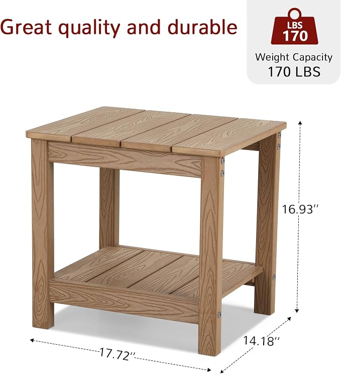 Stoog Outdoor Side Table, Weather Resistant 2-Tier Rectangle Patio End Table - Image 2