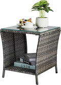 VINGLI Outdoor Wicker Side Table Patio Side Tables by VINGLI