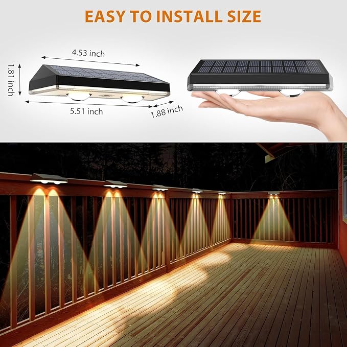 Solar Fence Lights, RGB & Warm White & 6 Colors Lens LED Dusk to Dawn Deck - Image 5