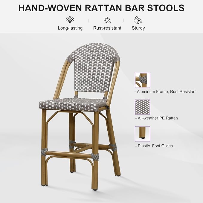 PURPLE LEAF French Counter Height Bar Stools Set of 2 Bamboo Print Finish - Image 8