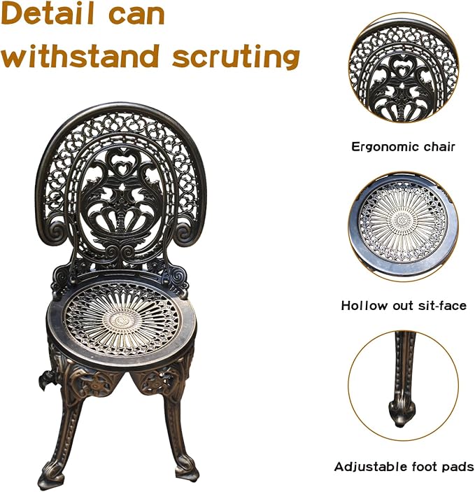 JARDIN DE CENTENNIAL Patio Bistro Set.Rust-Resistant Cast Aluminum Bistro Table - Image 6