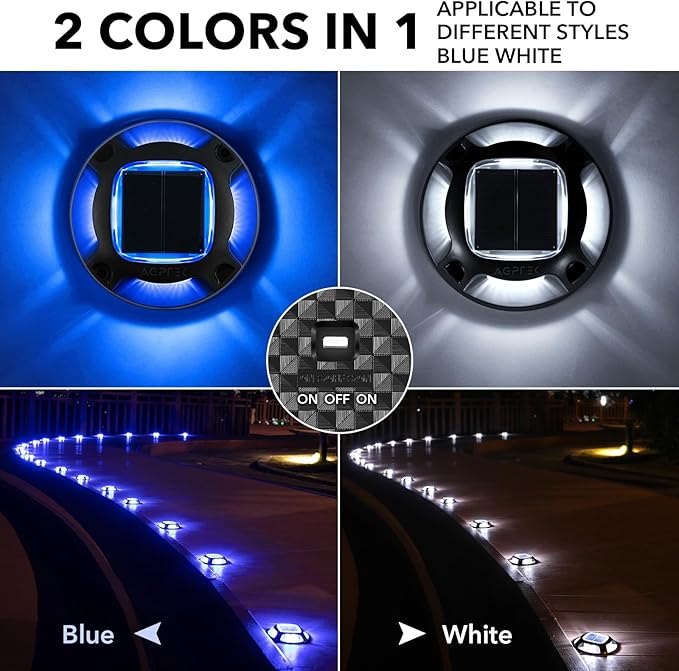 AGPTEK Solar Driveway Lights Outdoor 4 Pack, 2 Color Modes LED Deck Dock Marine - Image 2