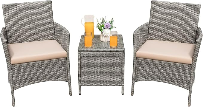 Greesum 3 Pieces Patio Furniture Sets Outdoor PE Rattan Wicker Chairs by BuynowfromGreesum