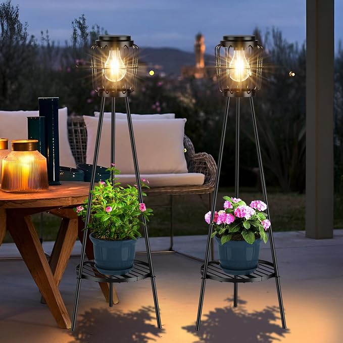 Solar Lights with Plant Stand, Outdoor Floor Lamp, Waterproof Solar LED Edison - Image 6