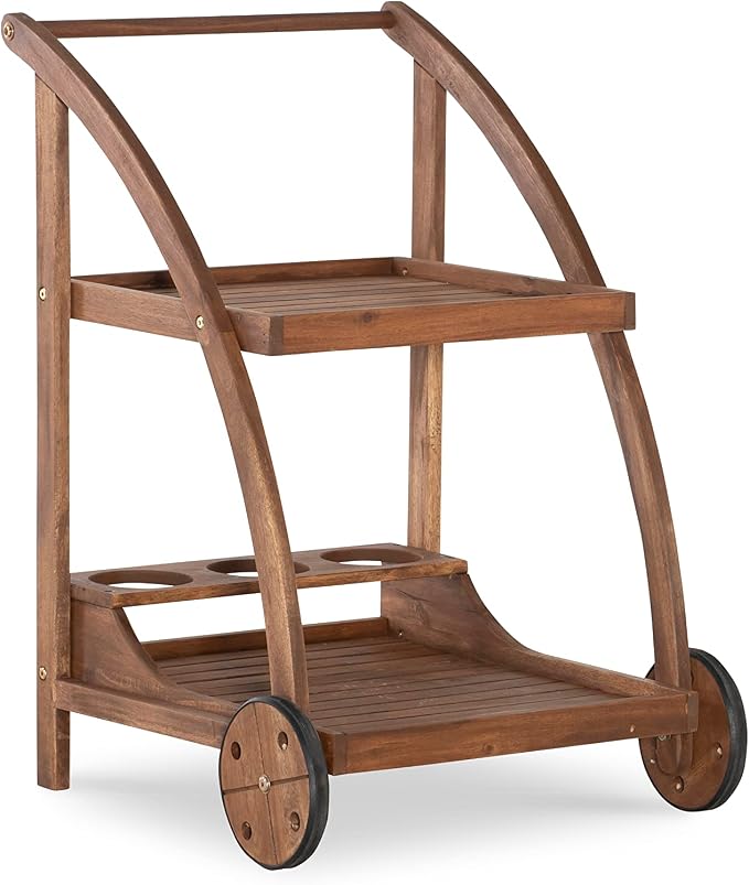 Linon Chandler Acorn Finished Acacia Wood Outdoor Bar Trolley by Linon