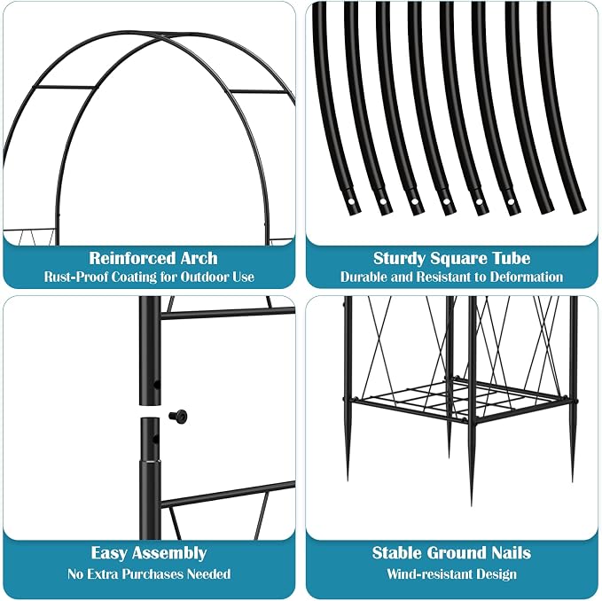 Metal Garden Arch Trellis for Climbing Plants Outdoor, 8.2FT Garden Arbors - Image 2