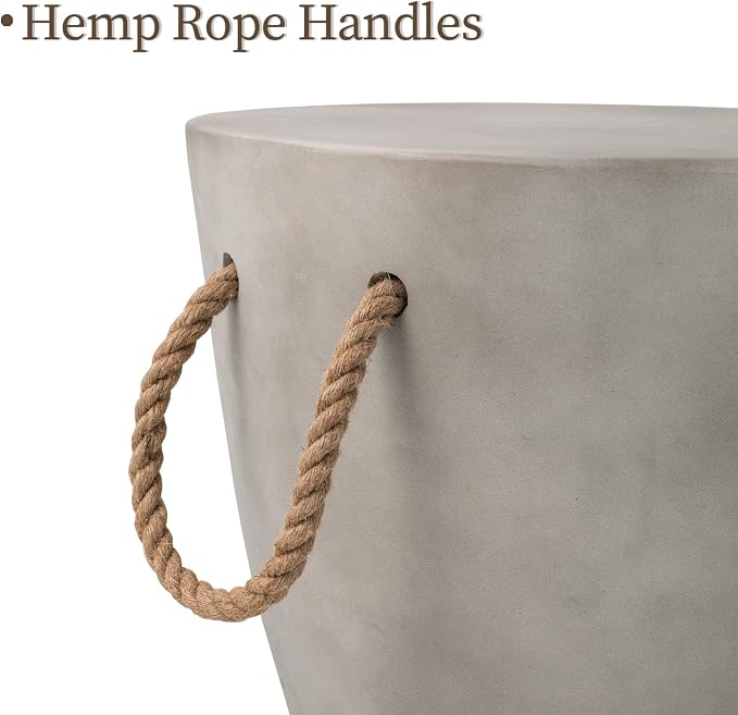 COSIEST Set of 2 Outdoor Cup Shaped Side Table, Concrete Side Table w Hemp Rope - Image 4