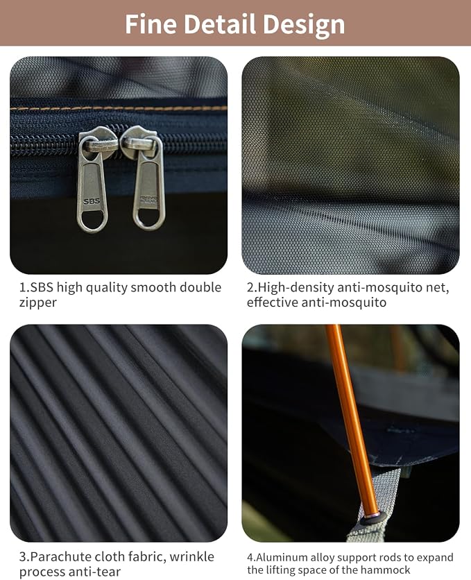 Camping Hammock Tent with Mosquito Net and Sunshade, Extra Large - Image 8