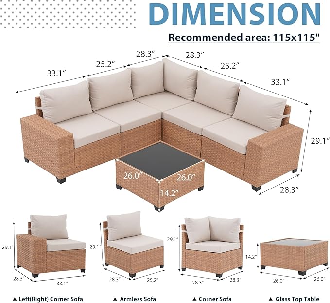 JOIVI 6-Piece Outdoor Sectional Patio Furniture Set, All-Weather Wicker - Image 3