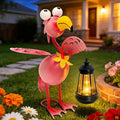 Solar Flamingo Statue with Lights, 13in Tall Solar Flamingo Garden Sculptures by yulloyello