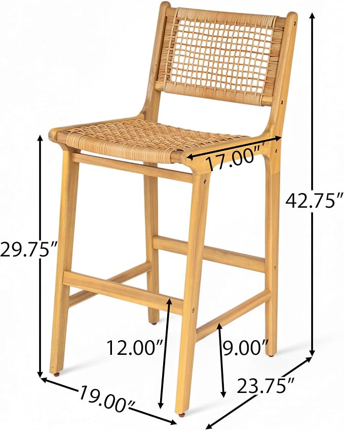 Christopher Knight Home Merry Patio Acacia Wood Bar Stool Set of 2, Counter - Image 2