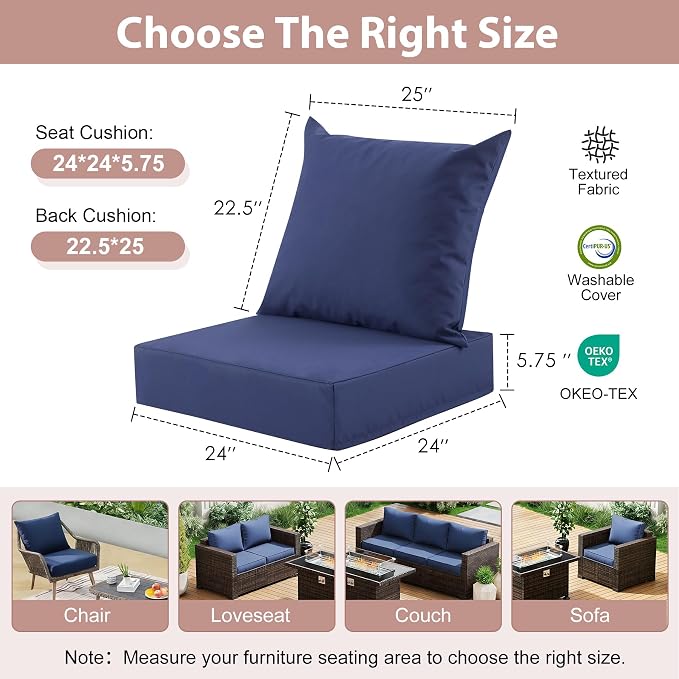 Outdoor Deep Seat Cushion Set, 24x24 Inch Water-Resistant & Fade-Resistant - Image 2