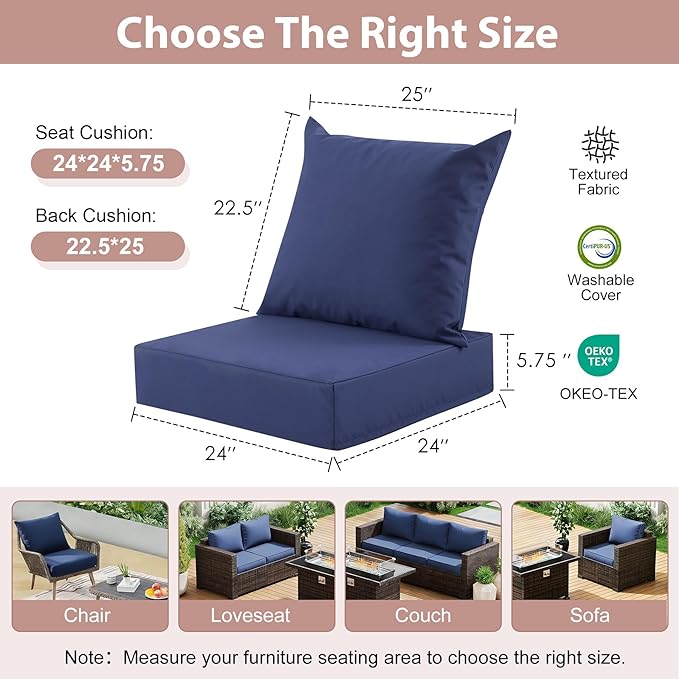 Outdoor Deep Seat Cushion Set, 24x24 Inch Water-Resistant & Fade-Resistant - Image 2