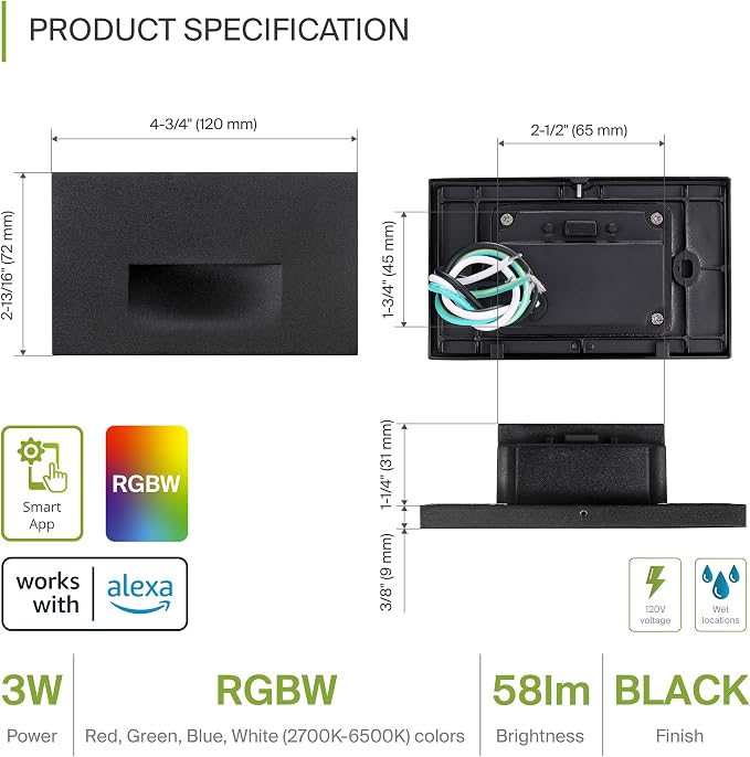 ASD LED Recessed Step Light Fixture, Outdoor & Indoor Tread Lighting | RGBW - Image 2
