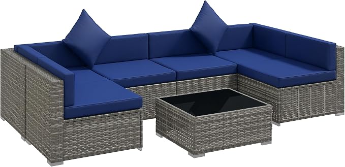 Outsunny 7 Piece Patio Furniture Set, Wicker Outdoor Sectional Sofa Set by Outsunny