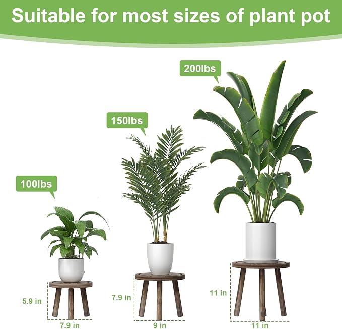 3-Pack Wood Plant Stands Indoor, Single Plant Stand - Image 2