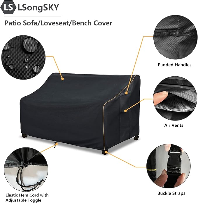 Patio 3-Seater Sofa Cover, Outdoor Couch Cover Fits up to 76W x 32.5D x 33H - Image 4