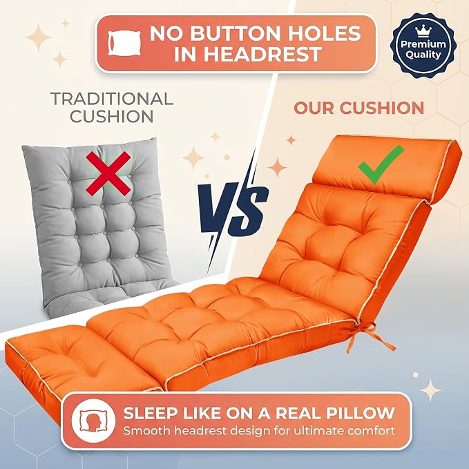 MAGIC ELEPHANT Chaise Lounge Cushions Outdoor, Memory Foam Replacement Patio - Image 5