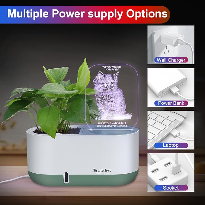 Self-Watering Plant Pot with LED Note Board & 7 Colors Pen Acrylic Message - Image 7