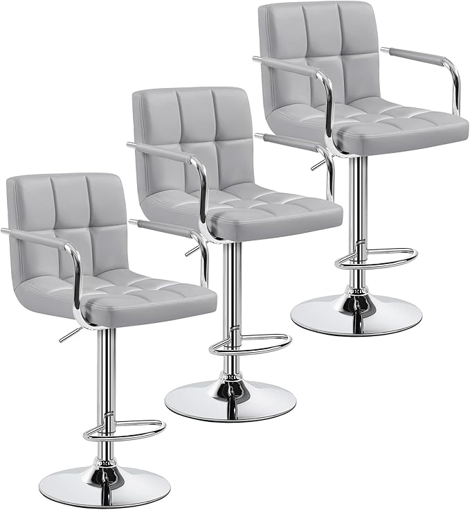 Yaheetech Bar Stools Set of 3, PU Leather Adjustable Barstools by Yaheetech