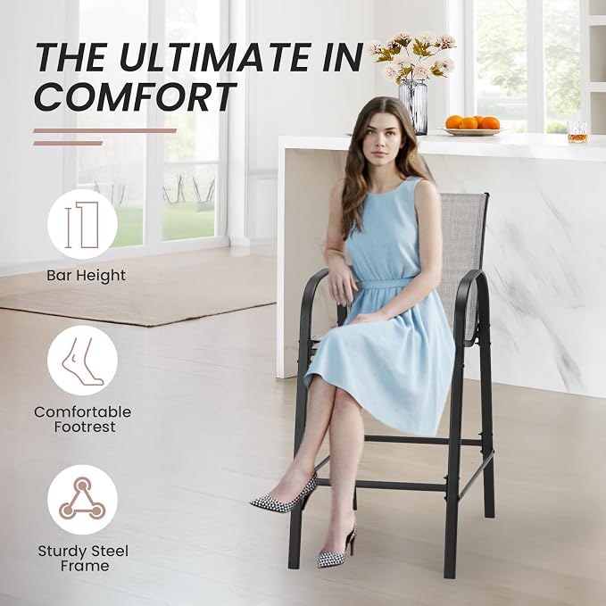 HOMREST Outdoor Bar Height Stools Set of 4, High Back Patio Chairs - Image 5
