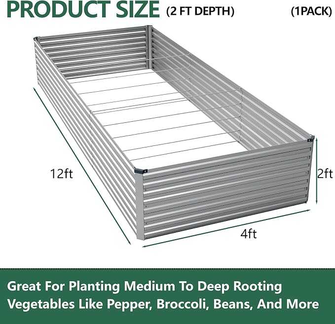 Vengarus 12x4x2FT Galvanized Raised Garden Bed Kit, Large Rectangle Elevated - Image 2