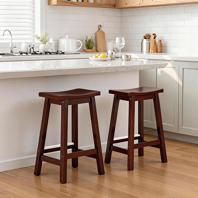 PayLessHere Bar Stools Set of 2, Wooden Saddle Stools 24 Inch Heigh, Bar Chairs - Image 8