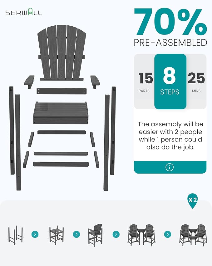 SERWALL Tall Adirondack Chairs Set of 2 - Image 7