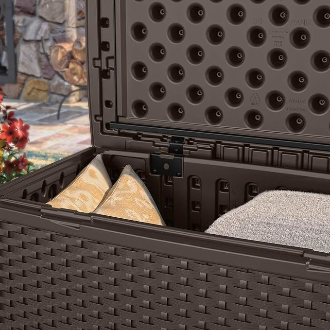 Suncast 30 Gallon Resin Outdoor Patio End Table Storage Box, Made in the USA - Image 8