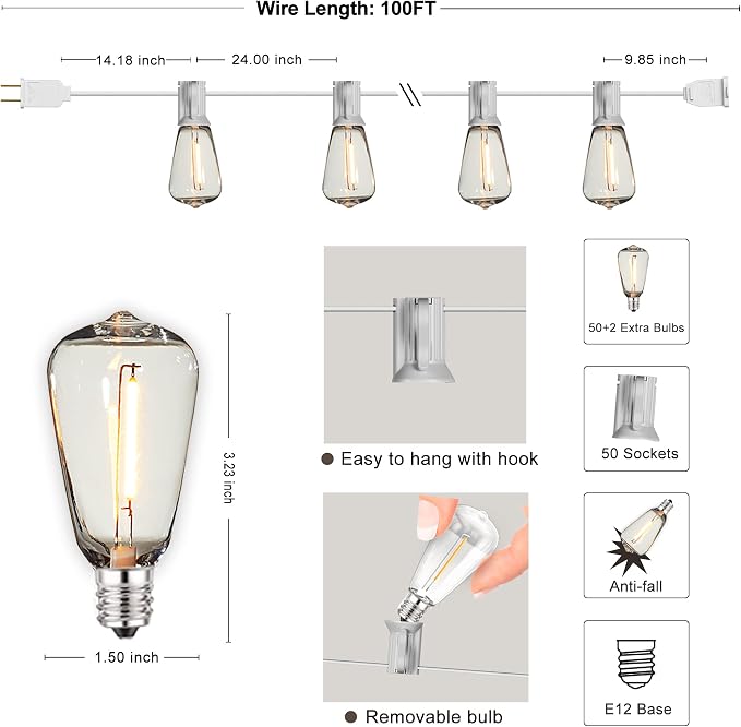 DAMAING LED Outdoor String Lights 100FT Patio Lights - Image 7