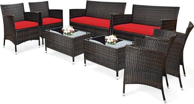 COSTWAY 8PCS Rattan Patio Furniture Set, Outdoor Wicker Rattan Chairs by COSTWAY