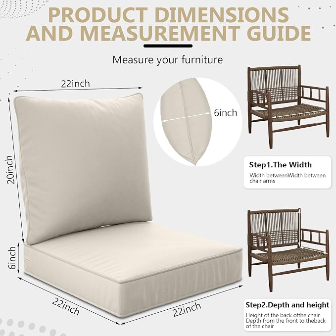 22" x 22" x 6" Outdoor Deep Seat Cushions Set - Image 2