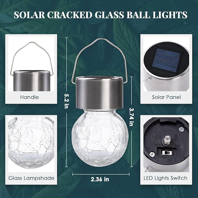 SOLPEX Hanging Solar Lights Outdoor, 8 Pack Decorative Cracked Glass Ball Light - Image 6