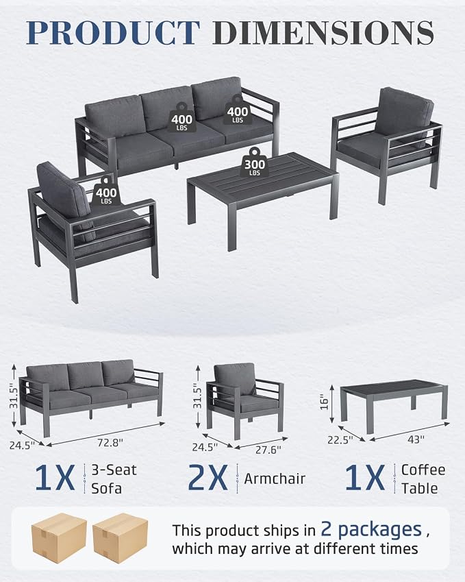 AECOJOY Aluminum Patio Furniture Set, 5 Seats Modern Outdoor Furniture - Image 2